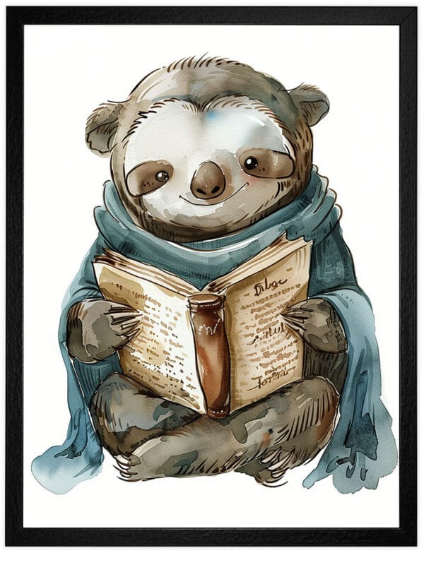 Картина за детска стая с ленивец с книжка Картина за детска стая с ленивец с книжка