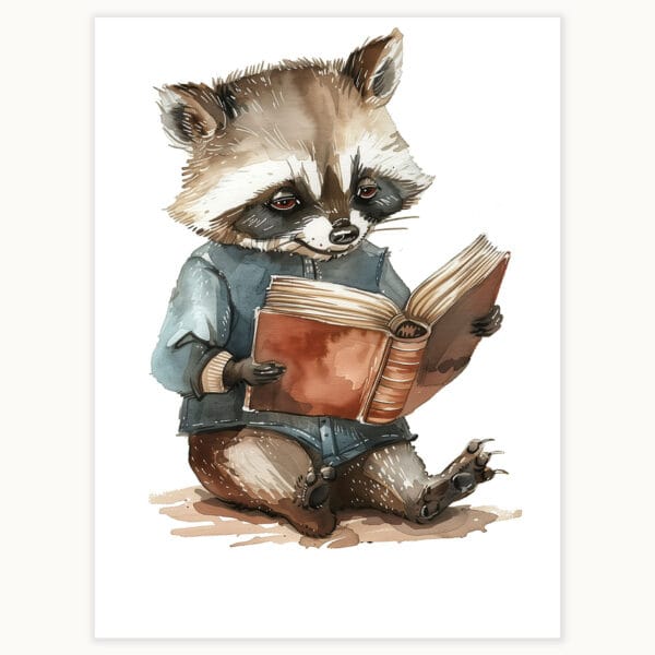 Картина за детска стая  с енотче с книжка