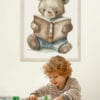 Картина за детска стая  с мече с книжка