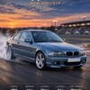 Персонализиран постер на кола в стил Дрифт: синьо BMW 3 E46 купе с фамилия и технически данни