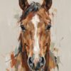 Абстрактна картина кон в анфас с бяла ивица на челото и тъмна чолка на светъл фон Абстрактна картина кон в анфас с бяла ивица на челото и тъмна чолка на светъл фон