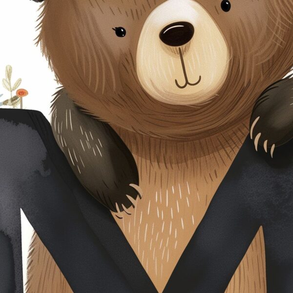 Детайл: главата на мечката с бежова муцуна и тъмни пухкави уши
