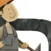Детайл: усмихнатото лице на миньора под оранжева каска