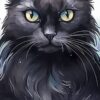 Детайл: лице на черна котка с жълто-зелени очи и дълги мустаци Детайл: лице на черна котка с жълто-зелени очи и дълги мустаци