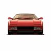 Картина червен суперкар от 80-те с плосък клиновиден нос на бял фон
