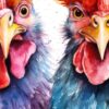 Детайл: два златисти клюна с розови брадички и жълти очи на петли