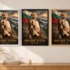 Същият портрет на Филип Тотю в бяла, черна и дървена рамка на стена в стая