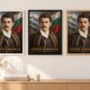 Същият портрет на Георги Бенковски в бяла, черна и дървена рамка на стена в стая Същият портрет на Георги Бенковски в бяла, черна и дървена рамка на стена в стая