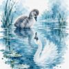 Картина Грозното патенце: сиво патенце гледа във водата отражение на бял лебед