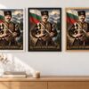 Същият портрет на Капитан Петко войвода в бяла, черна и дървена рамка на стена в стая
