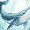 Детайл: тяло и перка на син кит с бели точки сред водни растения