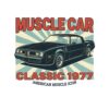 Картина мускул кар 1977: черно купе със златни линии пред лъчи, надписи MUSCLE CAR и CLASSIC 1977 Картина мускул кар 1977: черно купе със златни линии пред лъчи, надписи MUSCLE CAR и CLASSIC 1977