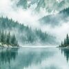 Детайл от средата: мъгла над далечния бряг и тюркоазена вода с отражения