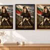 Същият портрет на Райна Княгиня в бяла, черна и дървена рамка на стена в стая Същият портрет на Райна Княгиня в бяла, черна и дървена рамка на стена в стая