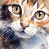 Детайл: зелени очи, розов нос и бели мустаци на шарено коте