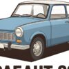 Детайл отблизо: Картина син Трабант 601: автомобил с бял покрив на бял фон с надпис „ТРАБАНТ 601“ Детайл отблизо: Картина син Трабант 601: автомобил с бял покрив на бял фон с надпис „ТРАБАНТ 601“
