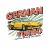 Картина спортна кола турбо: жълто купе от 80-те пред лъчи с надписи GERMAN TURBO и CLASSIC SPORTS CAR 1980s Картина спортна кола турбо: жълто купе от 80-те пред лъчи с надписи GERMAN TURBO и CLASSIC SPORTS CAR 1980s