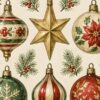 Детайл отблизо: Картина стари коледни играчки: двайсет старинни украшения за елха с клонки зеленика между тях Детайл отблизо: Картина стари коледни играчки: двайсет старинни украшения за елха с клонки зеленика между тях