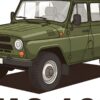Детайл отблизо: Картина УАЗ 469: маслиненозелен теренен автомобил с платнен гюрук и надпис „УАЗ 469“ Детайл отблизо: Картина УАЗ 469: маслиненозелен теренен автомобил с платнен гюрук и надпис „УАЗ 469“