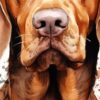 Детайл: лицето на вижла анфас с розов нос и кехлибарени очи отблизо