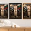 Същият портрет на Васил Левски в бяла, черна и дървена рамка на стена в стая