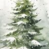 Детайл: клони на елата със сняг и бели снежинки