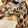 Детайл от средата: тъмно око с дълги мигли и кафяви петна по шията на жираф