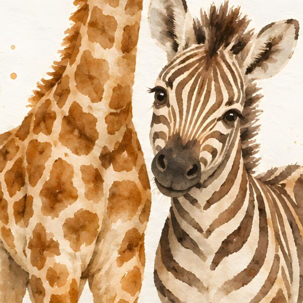 Детайл: муцуната на зебрата и петна по шията на жирафчето отблизо