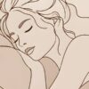 Детайл: затворено око, устни и брадичка, очертани с тънка линия, отблизо