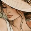 Детайл: затворени очи, нос и устни под периферията на шапката и тънка къдрица коса, увеличени Детайл: затворени очи, нос и устни под периферията на шапката и тънка къдрица коса, увеличени