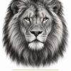 Мотивационна картина лъв дисциплина: лъв в анфас в графит на бял фон с надпис ДИСЦИПЛИНА