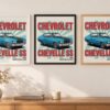 Същият постер с Chevrolet Chevelle SS в бяла, черна и дървена рамка на стена в стая Същият постер с Chevrolet Chevelle SS в бяла, черна и дървена рамка на стена в стая