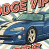 Детайл отблизо: Постер Dodge Viper GTS: синьо купе с две кремави ивици и наклонен надпис Детайл отблизо: Постер Dodge Viper GTS: синьо купе с две кремави ивици и наклонен надпис