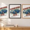 Същият постер с Dodge Viper GTS в бяла, черна и дървена рамка на стена в стая Същият постер с Dodge Viper GTS в бяла, черна и дървена рамка на стена в стая