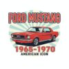 Постер Ford Mustang 1965-1970: червено купе в кръг от светлосини слънчеви лъчи Постер Ford Mustang 1965-1970: червено купе в кръг от светлосини слънчеви лъчи