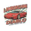 Постер Lamborghini Diablo: червено клиновидно купе пред зеленикави лъчи Постер Lamborghini Diablo: червено клиновидно купе пред зеленикави лъчи