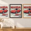 Същият постер с Mazda RX-7 в бяла, черна и дървена рамка на стена в стая Същият постер с Mazda RX-7 в бяла, черна и дървена рамка на стена в стая