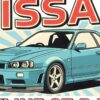 Детайл отблизо: Постер Nissan Skyline GT-R R34: бирюзено купе със заден спойлер и надпис Детайл отблизо: Постер Nissan Skyline GT-R R34: бирюзено купе със заден спойлер и надпис