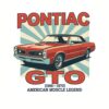 Постер Pontiac GTO: червено купе с черен покрив пред слънчеви лъчи