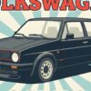 Детайл отблизо: Постер Volkswagen Golf 2: тъмна кола с кръгли фарове пред слънчеви лъчи Детайл отблизо: Постер Volkswagen Golf 2: тъмна кола с кръгли фарове пред слънчеви лъчи