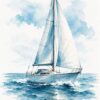 Втора картина: платноходка с две светли платна над тъмносиньо море